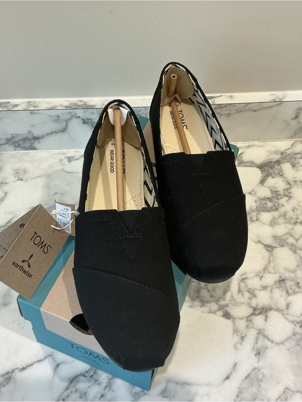 Toms Black Alpargata Canvas Slip-Ons with Chevron Insole - Picture 2 of 4